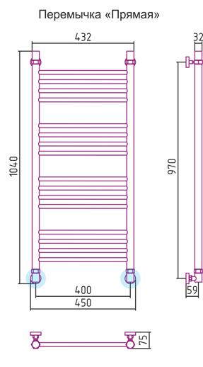 Полотенцесушитель водяной Сунержа БОГЕМА+ 00-0220-1040 1000х400 