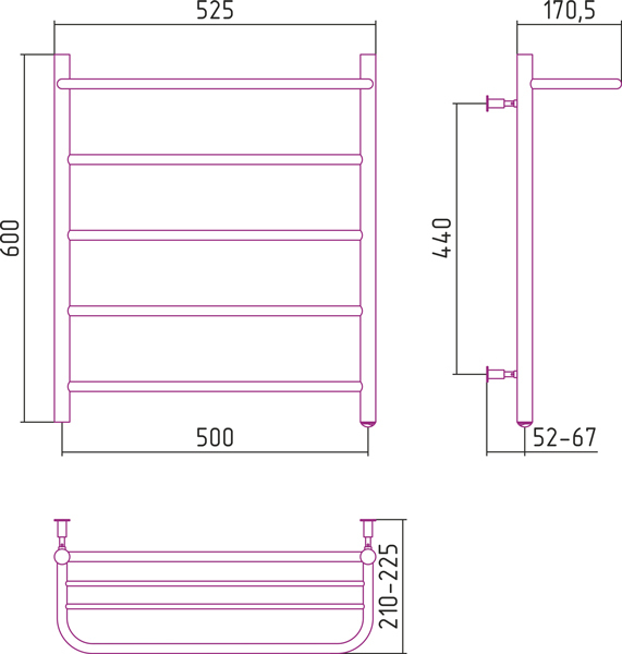 Полотенцесушитель электрический Стилье №30 00530-6050 600х500 