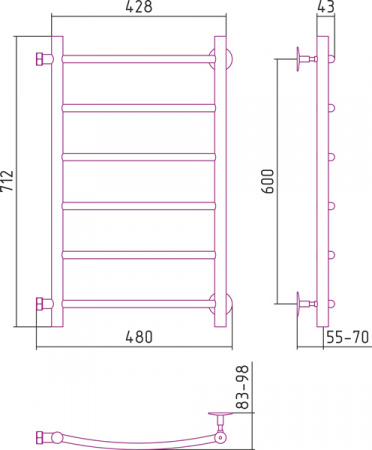 Полотенцесушитель водяной Стилье ВЕРСИЯ-Б2  00612-6040 600х400 