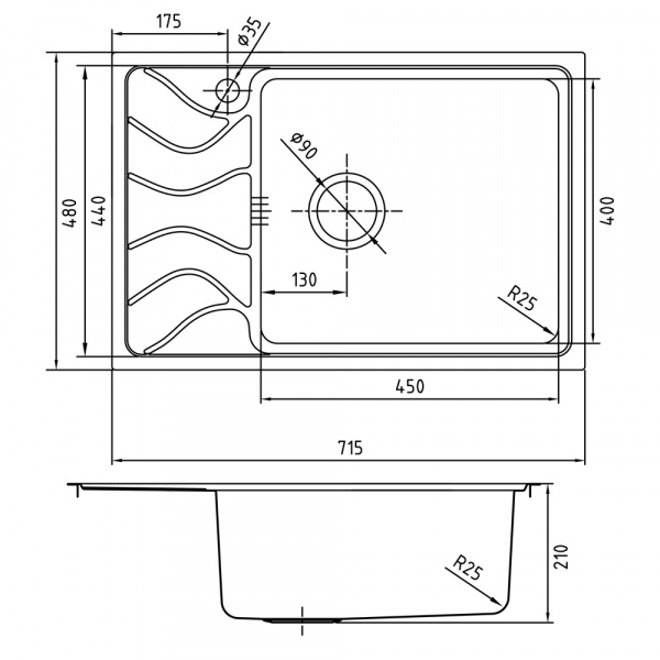 Мойка кухонная из нержавеющей стали IDDIS REEVA REE71SRi77 71,5*48 см. 