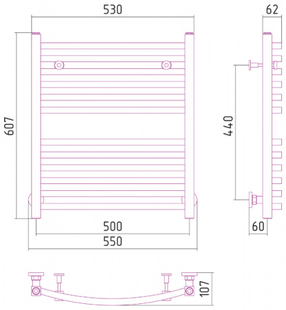 Полотенцесушитель водяной Сунержа АРКУС 00-0251-6050 600х500 