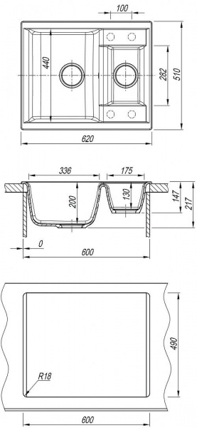 Мойка кухонная из литьевого мрамора Dr. Gans АСТРА 620 К 25.065.D0620.402 62*51 см. дюна