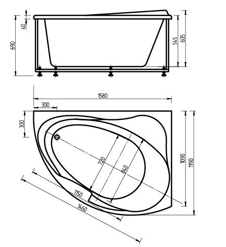 Ванна акриловая Aquatek АЛЬТАИР  160x120 см. правая 
