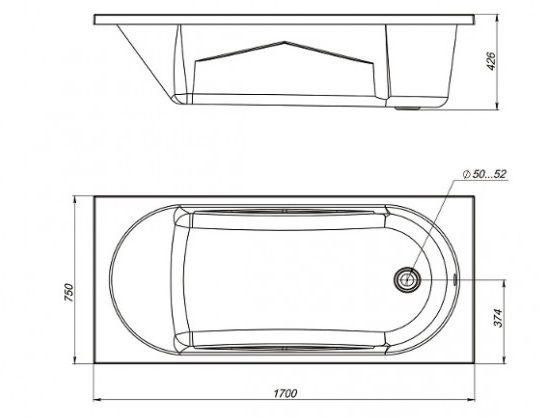 Ванна акриловая Mirsant КАСПИЙ  170x75 см.  Ванна акриловая Mirsant КАСПИЙ  170x75 см.