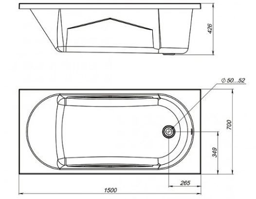 Ванна акриловая Mirsant КАСПИЙ  150x70 см.  Ванна акриловая Mirsant КАСПИЙ  150x70 см.