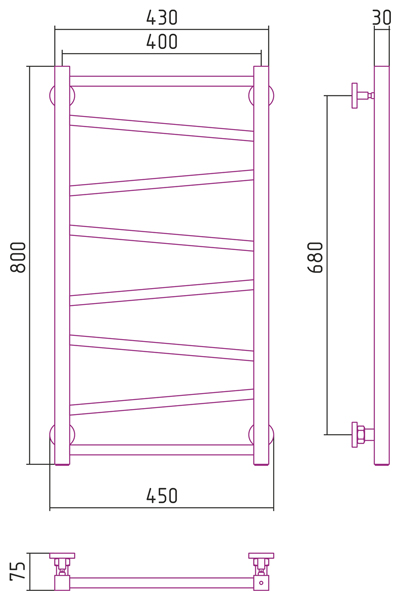 Полотенцесушитель водяной Сунержа СИРОККО 00-0253-8040 800х400 