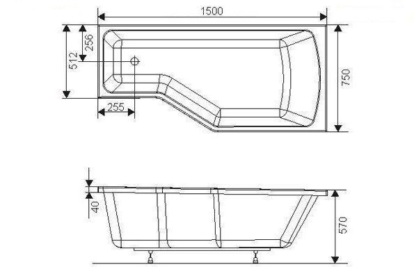 Ванна акриловая 1Marka CONVEY 01кон1575п 150x75 см. правая  Ванна акриловая 1Marka CONVEY 01кон1575п 150x75 см. правая