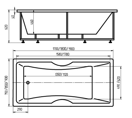Ванна акриловая Aquatek ФЕНИКС  190x90 см. 