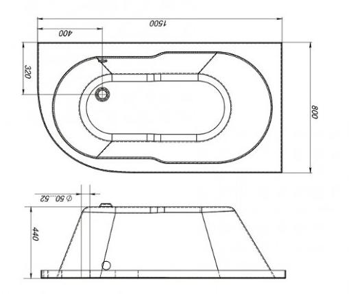 Ванна акриловая Mirsant НЕБУГ  150x80 см. правая  Ванна акриловая Mirsant НЕБУГ  150x80 см. правая