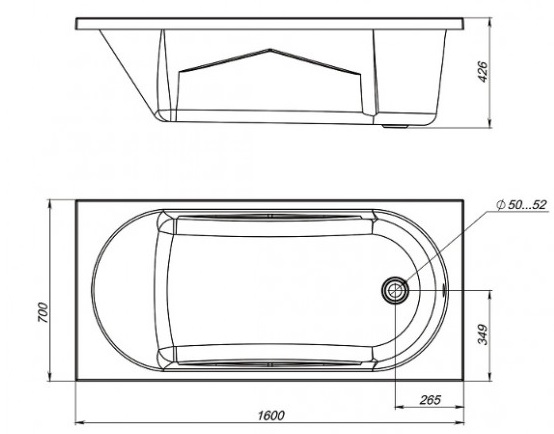Ванна акриловая Mirsant КАСПИЙ  160x70 см.  Ванна акриловая Mirsant КАСПИЙ  160x70 см.