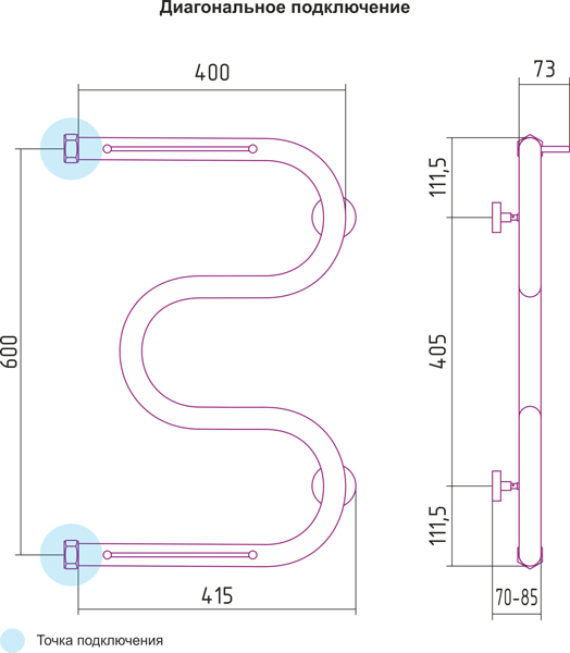 Полотенцесушитель водяной Сунержа М-образный 00-0008-6040 600х400 