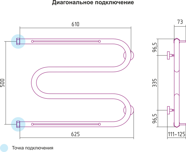 Полотенцесушитель водяной Сунержа М-образный 00-0008-5065 500х650 