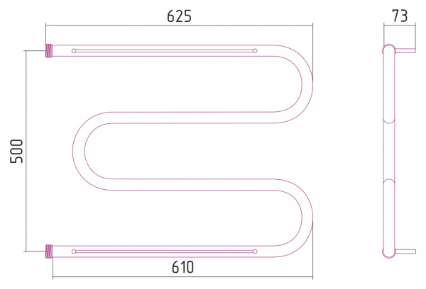 Полотенцесушитель водяной Стилье М-образный 00014-5065 500х650 