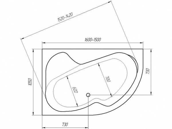 Ванна акриловая 1Marka AURA 01ау1610п 160x105 см. правая 