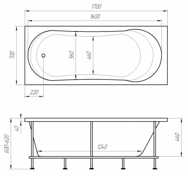 Ванна акриловая 1Marka LIBRA 01ли1770 170x70 см. 