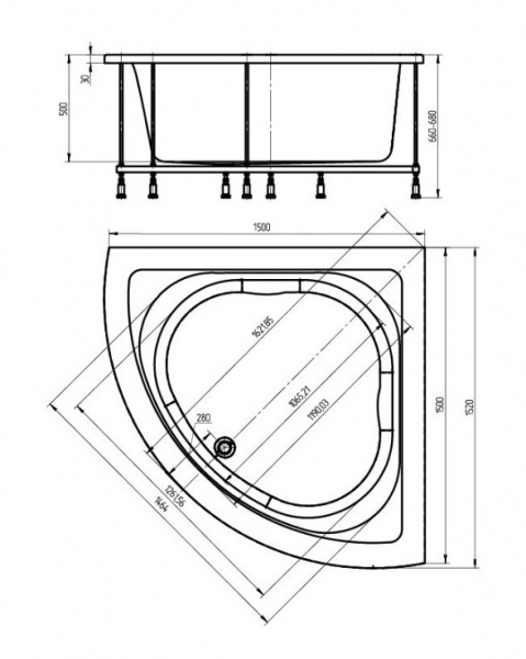 Ванна акриловая Aquatek ЮПИТЕР  150x150 см. 