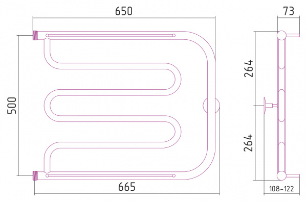 Полотенцесушитель водяной Стилье ТАНДЕМ 00016-5065 500х650 