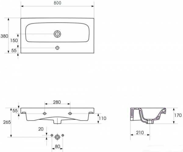 Раковина Cersanit MODUO S-UM-MOD80/1 80  Раковина Cersanit MODUO S-UM-MOD80/1 80