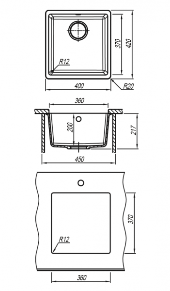 Мойка кухонная керамогранитная Florentina ВЕГА 360 22.310.B0360.202 40*42 см. шампань