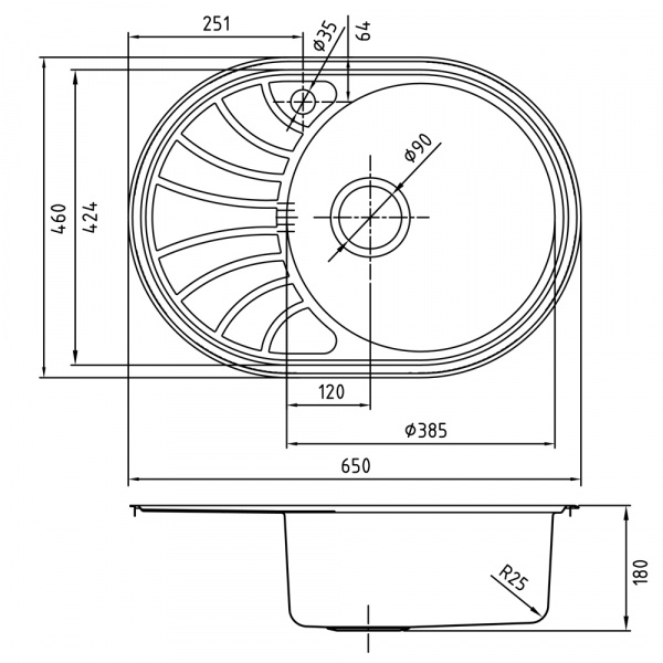 Мойка кухонная из нержавеющей стали IDDIS SUNO SUN65SRi77 65*46 см. 