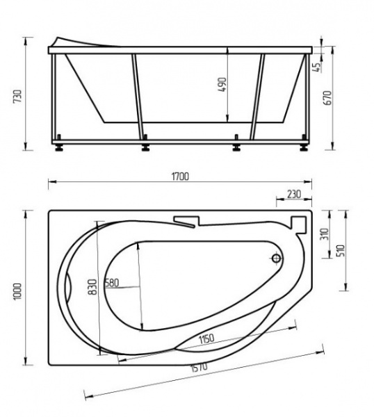 Ванна акриловая Aquatek ТАУРУС  170x100 см. левая 