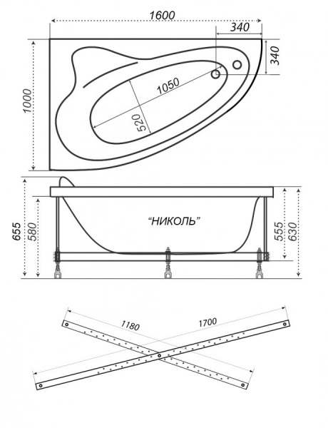 Ванна акриловая Triton НИКОЛЬ  160x100 см. левая  Ванна акриловая Triton НИКОЛЬ  160x100 см. левая